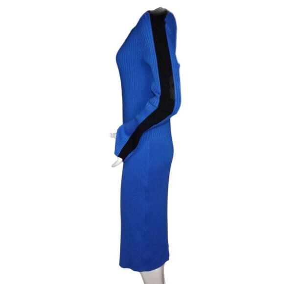 FUTURE COLLECTIVE Dress, XL, Blue Ribbed Knit, Side Buttons, Long sleeve, Stripe - Picture 11 of 15